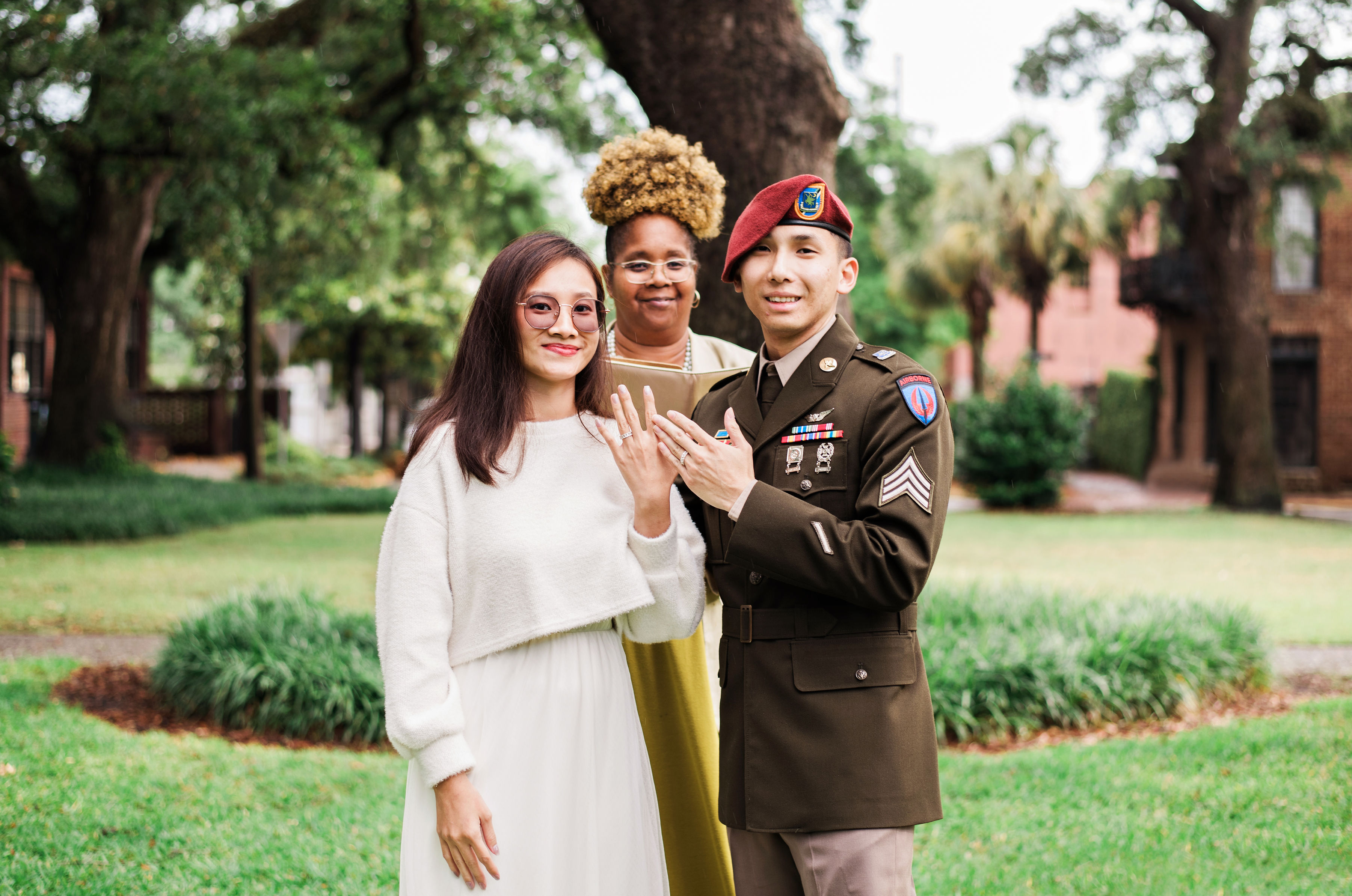 wedding officiant tia performing outdoor wedding ceremony
